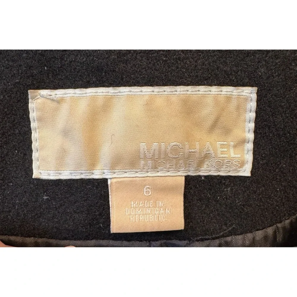 Michael Kors Asymmetrical Zip Hooded Coat Womens 6 Black Wool Blend‎ Gold Tone
